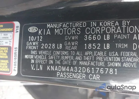 2013 Kia Rio Lx z USA, uszkodzony, nr VIN KNADM4A32D6176781